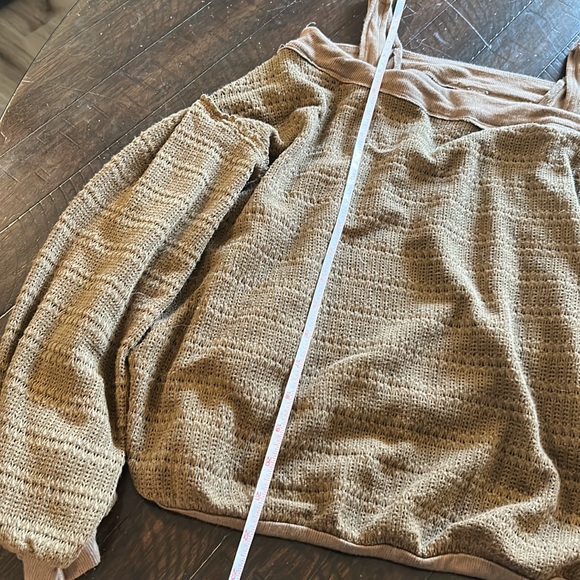 Free People Brown Off the shoulder shirt semi cropped long sleeve waffle top - Picture 11 of 15